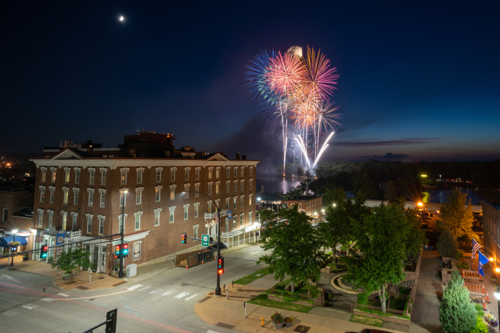 Fireworks over downtown Red Wing, Minnesota